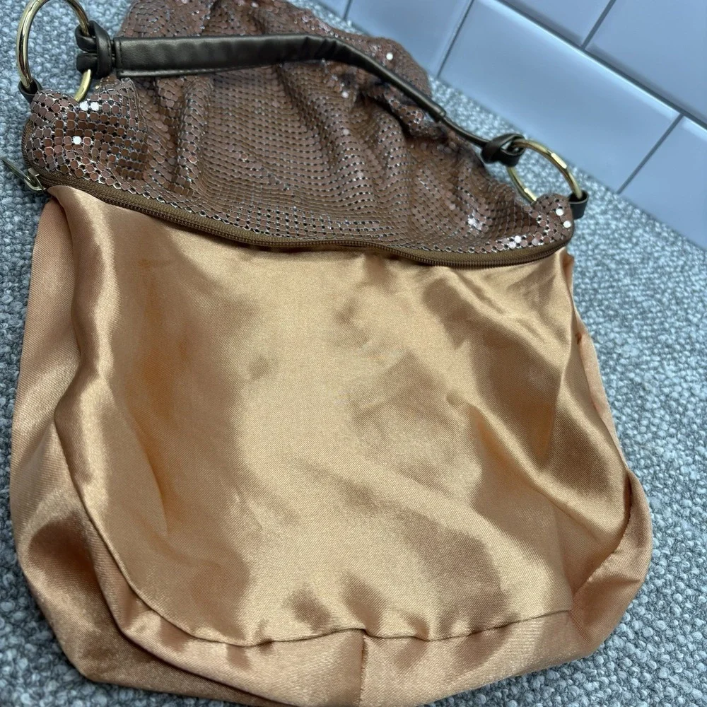 Brown Castle Core Chain Mesh Handbag Purse Zipper Top Hoop Handle Holder Cool H3